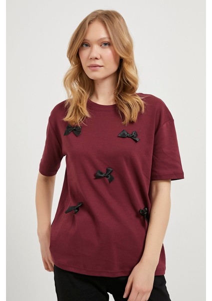 Armalıfe 3221 Fiyonk Detaylı Bis Yaka Kadın T-Shırt