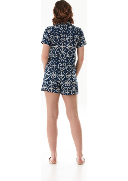 Etnik Desenli Gömlek Yaka Şortlu Pijama Takımı