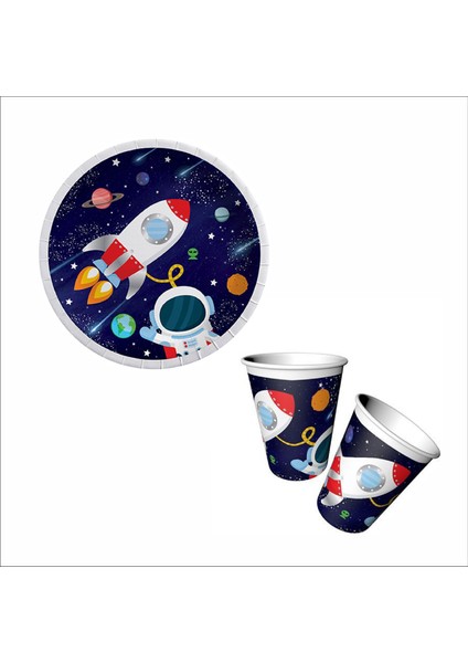 16 Kişilik Uzay Temalı Bardak Tabak Set