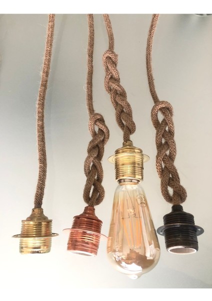 Jüt Halat Sarkıt Avize Anahtarlı Duy 3mt Altın Rengi (Edison Ampul Dahil)