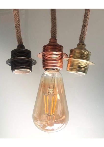 Jüt Halat Sarkıt Avize Anahtarlı Duy 3mt Altın Rengi (Edison Ampul Dahil)