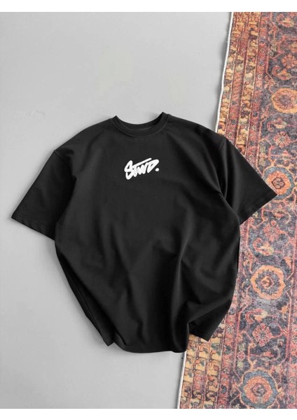 Kadın Baskılı Oversize T-Shirt - Siyah