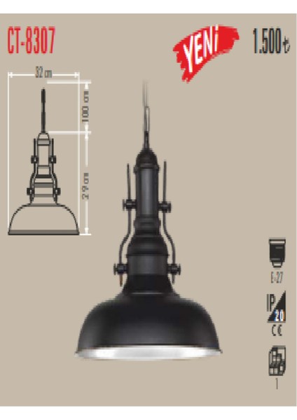 CT-8307 Dekoratif Sarkıt Armatür (Ampulsuz) (Parla)