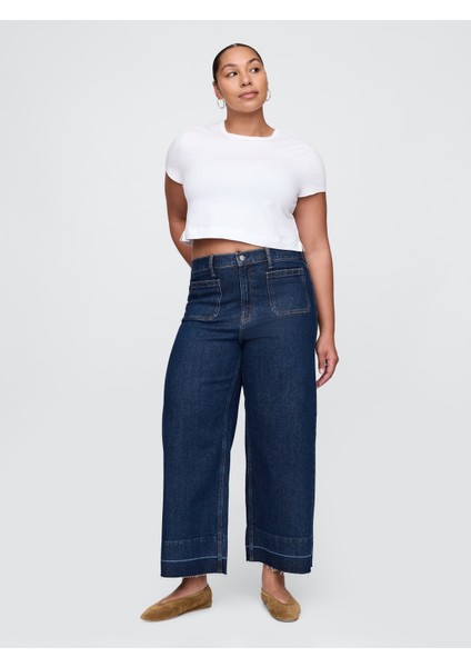 Kadın Lacivert High Stride Wide-Leg Ankle Jean Pantolon indirimleri