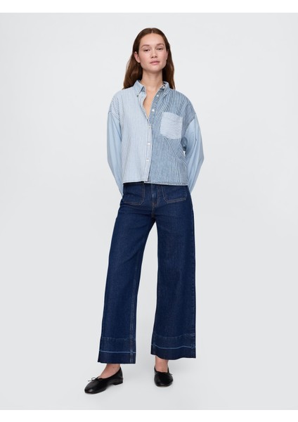 Kadın Lacivert High Stride Wide-Leg Ankle Jean Pantolon