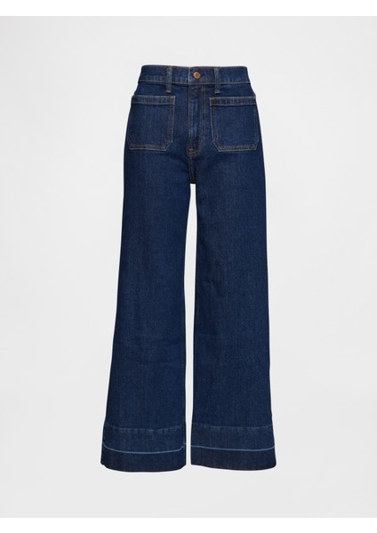 Kadın Lacivert High Stride Wide-Leg Ankle Jean Pantolon modelleri