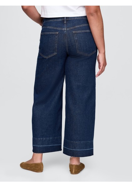 Kadın Lacivert High Stride Wide-Leg Ankle Jean Pantolon fırsatları