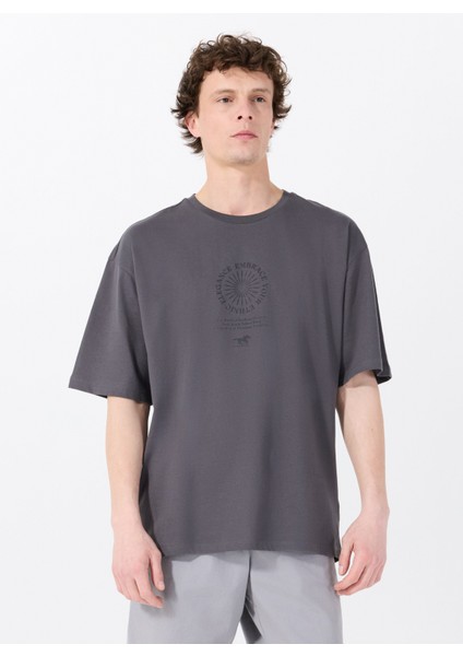 Bisiklet Yaka Baskılı Antrasit Erkek T-Shirt M5SM-TST1436