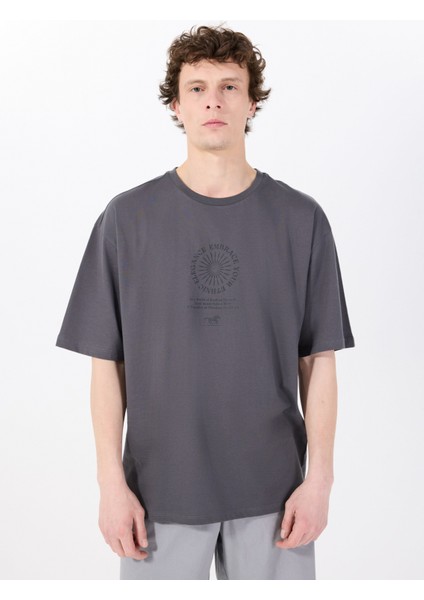 Bisiklet Yaka Baskılı Antrasit Erkek T-Shirt M5SM-TST1436 modelleri