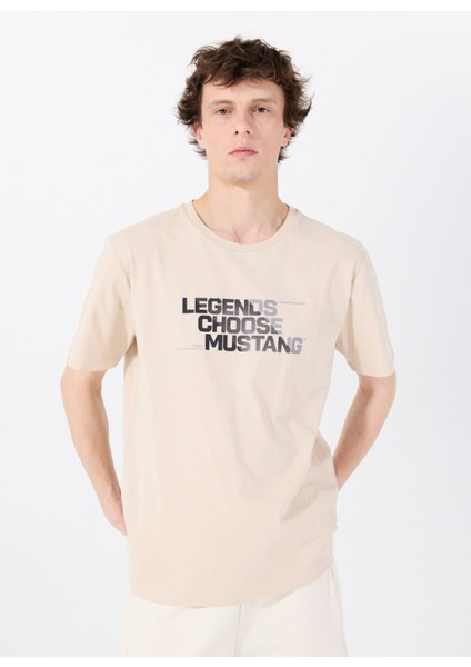 Bisiklet Yaka Baskılı Bej Erkek T-Shirt M5SM-TST1302