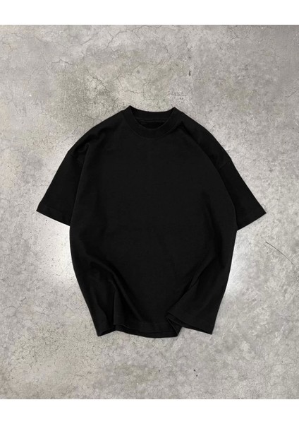Basic Bisiklet Yaka Oversize T-Shirt - Siyah
