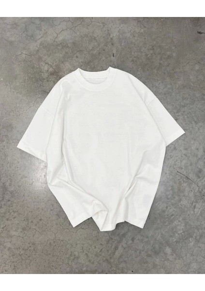 Basic Bisiklet Yaka Oversize T-Shirt - Beyaz