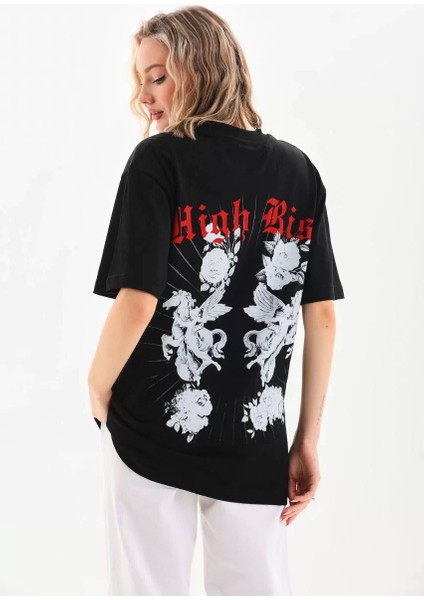 Baskılı Oversize T-Shirt - Siyah