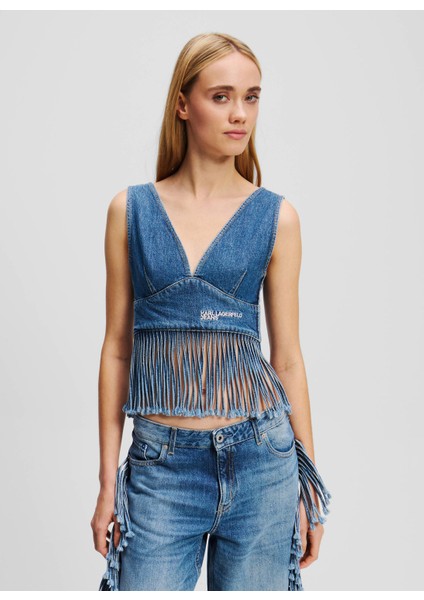 Jeans V Yaka Düz Mavi Kadın Bluz A2W11022 fiyatları