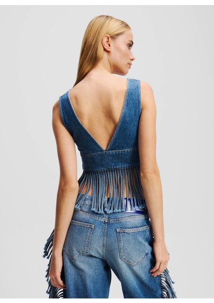 Jeans V Yaka Düz Mavi Kadın Bluz A2W11022 fırsatları