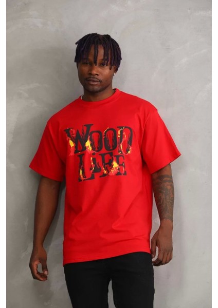 Baskılı Oversize T-Shirt - Kırmızı