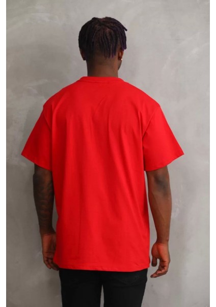 Baskılı Oversize T-Shirt - Kırmızı