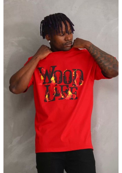 Baskılı Oversize T-Shirt - Kırmızı