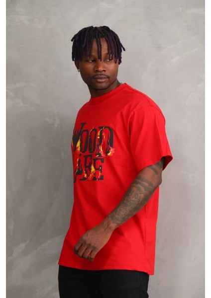 Baskılı Oversize T-Shirt - Kırmızı