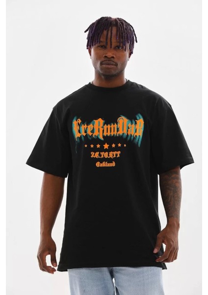Baskılı Oversize T-Shirt - Siyah