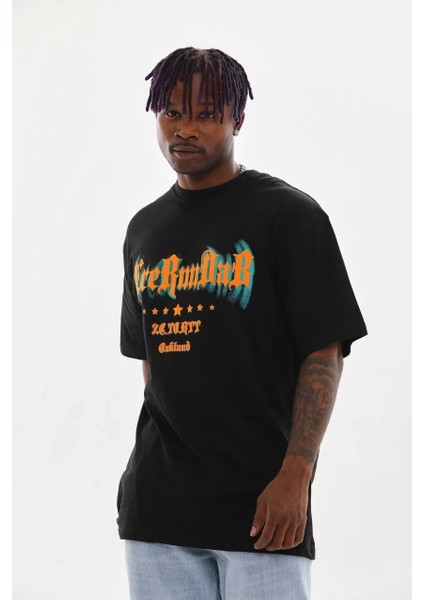 Baskılı Oversize T-Shirt - Siyah