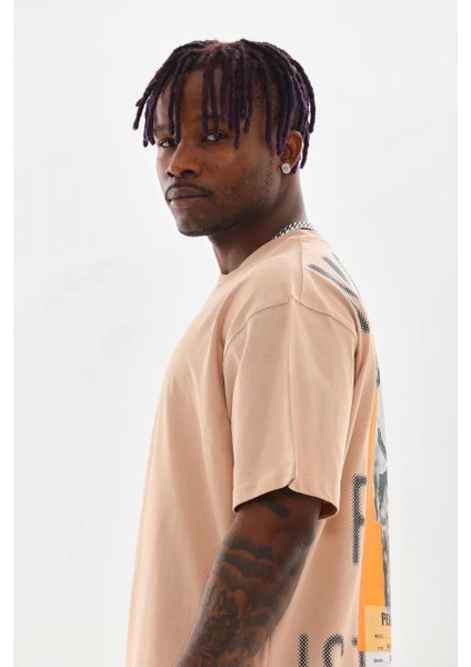 Baskılı Oversize T-Shirt - Bej