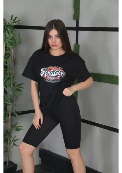 Baskılı Oversize T-Shirt - Siyah