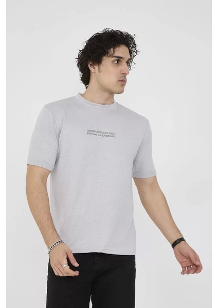 Bisiklet Yaka Slim Fit T-Shirt- Boyalı Gri