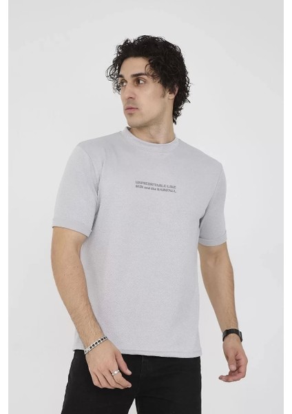 Bisiklet Yaka Slim Fit T-Shirt- Boyalı Gri