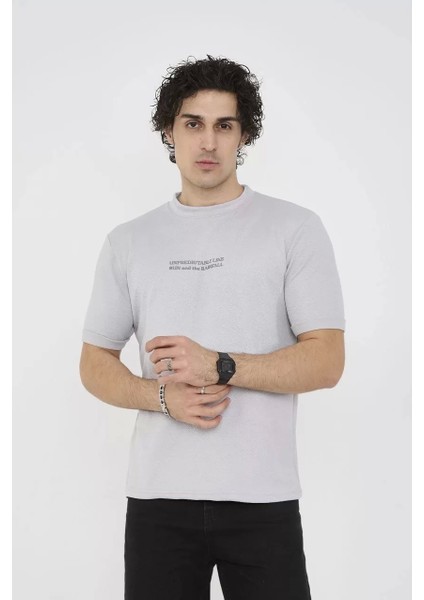 Bisiklet Yaka Slim Fit T-Shirt- Boyalı Gri