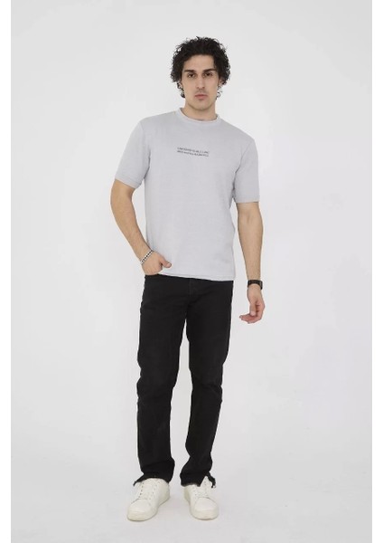 Bisiklet Yaka Slim Fit T-Shirt- Boyalı Gri