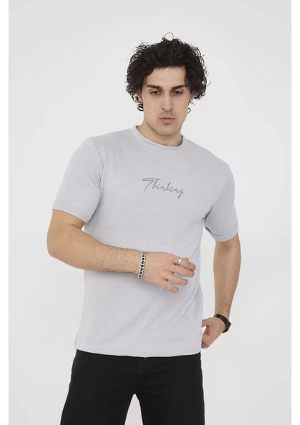 Bisiklet Yaka Slim Fit T-Shirt- Boyalı Gri