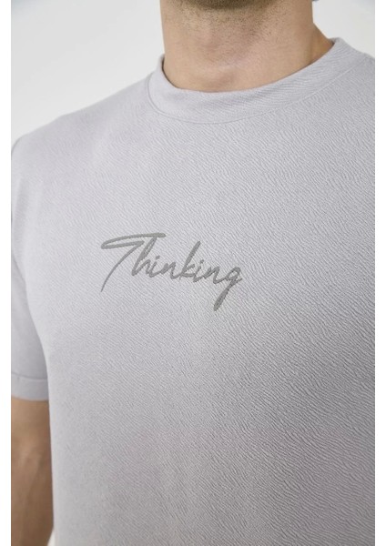 Bisiklet Yaka Slim Fit T-Shirt- Boyalı Gri