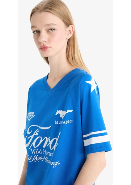 Ford Motor Company Oversize Geniş Kalıp V Yaka Baskılı Kısa Kollu Tişört F2046AX25SM indirimleri