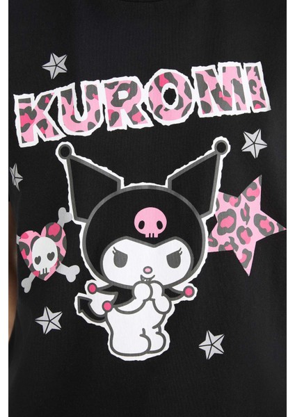Kuromi Oversize Geniş Kalıp Bisiklet Yaka Kısa Kollu Tişört F1949AX25SM indirimleri
