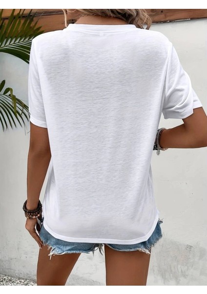 Kadın Kısa Kollu Bisiklet Yaka Göz Baskılı Süprem T-Shirt fiyatları