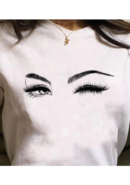 Kadın Kısa Kollu Bisiklet Yaka Göz Baskılı Süprem T-Shirt fırsatları