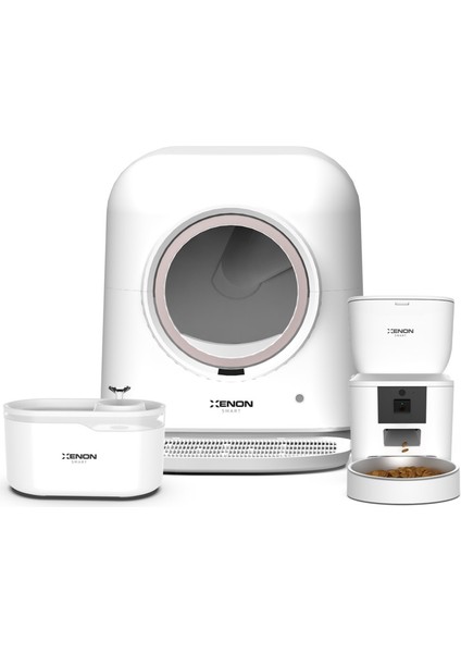 Akıllı Otomatik Kedi Tuvaleti Akıllı Beyaz Kedi Mama Kabı ve Ultra Sessiz Led Işıklı Kedi Su Pınarı 3'lü Pet Ürünleri Seti