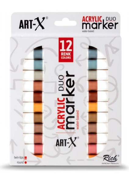 Rich Art-X Acrylic Duo Marker Clay Serisi 12 RENK-19316