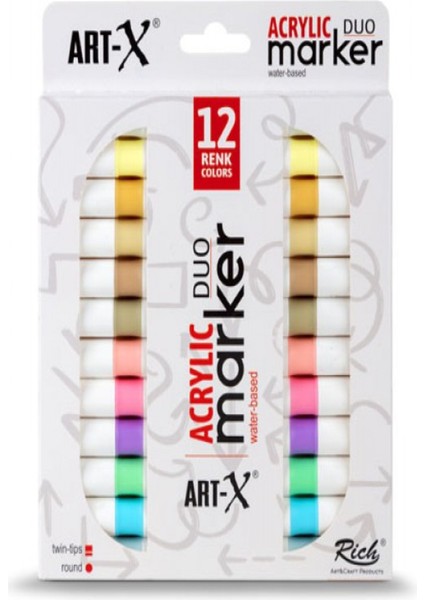 Rich Art-X Acrylic Duo Marker Pale Serisi 12 RENK-19318