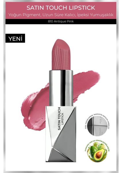 Uzun Süre Kalıcı Nemlendirici Pürüzsüz Etkili Yarı Mat Ruj - Satin Touch Lipstick 810 Antique Pink