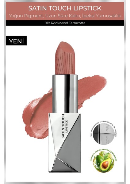 Uzun Süre Kalıcı Nemlendirici Pürüzsüz Etkili Yarı Mat Ruj - Satin Touch Lipstick 818 Rookwood T.