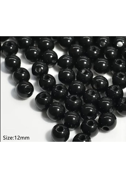 12 Mm 50 Adet Polyester Siyah İnci Boncuk Bileklik Kolye Takı Yapım Malzemeleri