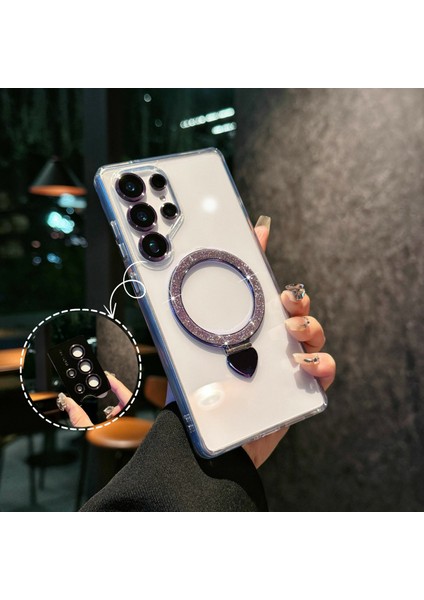 Samsung Galaxy S25 Ultra Tpu + Akrilik Şeffaf Telefon Kılıfı ve Parıltılı Yüzük Çubuğu (Yurt Dışından)