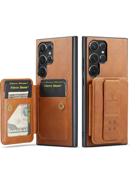 Samsung Galaxy S25 Ultra Kart Tutucu Kickstand Mumsu Doku Deri + Tpu Telefon Kapağı (Yurt Dışından)