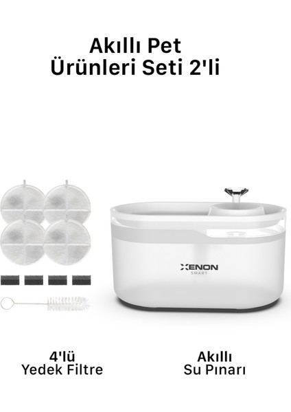 Akıllı Kedi Köpek Su Pınarı Ultra Sessiz Led Işıklı Su Şelalesi ve 4 Adet Yedek Filtre 2'li Pet Seti