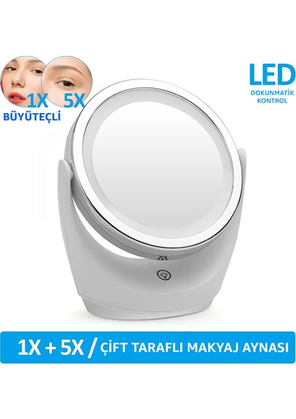 Çift Taraflı Makyaj Aynası Şarjlı Makyaj Aynası 5 Kat Büyütme Işıklı Makyaj Aynası Gün Işığı ve Beyaz Işık Makyaj Aynası Güzellik Aynası