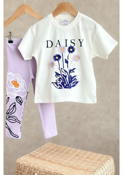 Daisy Çiçek Işleme Detaylı Kız Çocuk taytlı takım - Lila