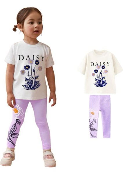 Daisy Çiçek Işleme Detaylı Kız Çocuk taytlı takım - Lila fiyatları