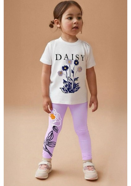 Daisy Çiçek Işleme Detaylı Kız Çocuk taytlı takım - Lila modelleri